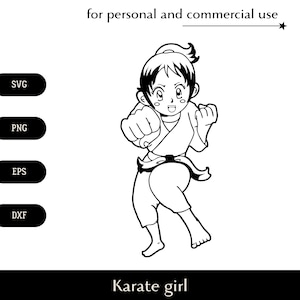 Anime karate girl SVG, Cartoon woman punch png, eps, dxf, Cute sporty girl pose vector, Karate kata clipart, Sports martial arts hobby logo