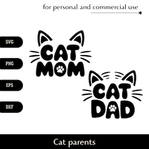 Kat moeder kat vader SVG, huisdier ouder png, eps, dxf, tekst met kattenoren en snorharen vector, pootafdruk inscriptie clipart, huisdierliefhebbers familielogo