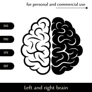 Cerveau gauche et droit SVG, moitiés de cerveau multicolores png, eps, dxf, vecteur de pensées positives et négatives, logo clipart anatomique Yin Yang