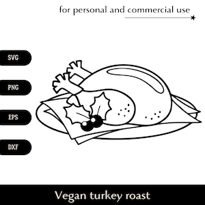 Rôti de dinde végétalien avec peau croustillante SVG, plat de Noël à base de plantes png, eps, dxf, vecteur de pièce maîtresse de vacances de Thanksgiving Téléchargement numérique