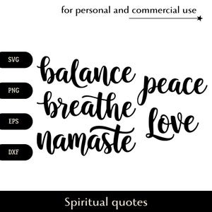 Spirituele citaten bundel SVG, mooie tekst balans ademen liefde namaste vrede png, eps, dxf, positieve bevestiging vector, spiritualiteit logo