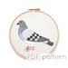 Pigeon Embroidery Pattern PDF Download, Bird Embroidery Hoop Art Pattern
