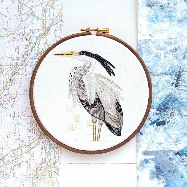 Heron Embroidery Hoop Art Pattern Instant Download Bird Hand Embroidery Pattern image 3