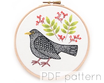 Blackbird Hand Embroidery Pattern Download