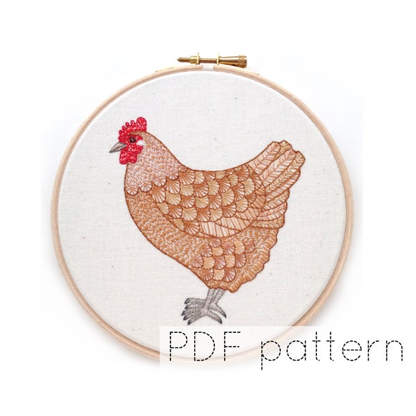 Téléchargement instantané du motif de broderie de poulet | Motif de broderie à la main de poule