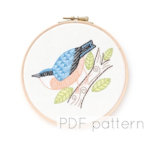 Nuthatch Bird Hand Embroidery Pattern Digital Download image 1