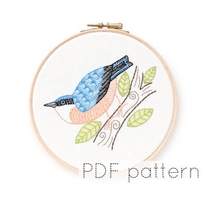 Nuthatch Bird Hand Embroidery Pattern Digital Download image 1