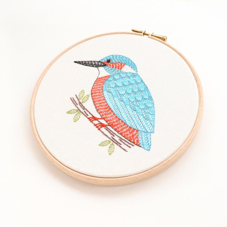 Kingfisher Embroidery Hoop Art Pattern Download image 4