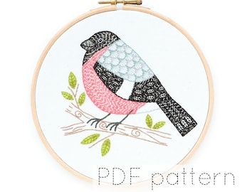 Bullfinch Bird Embroidery Hoop Art Pattern Bullfinch