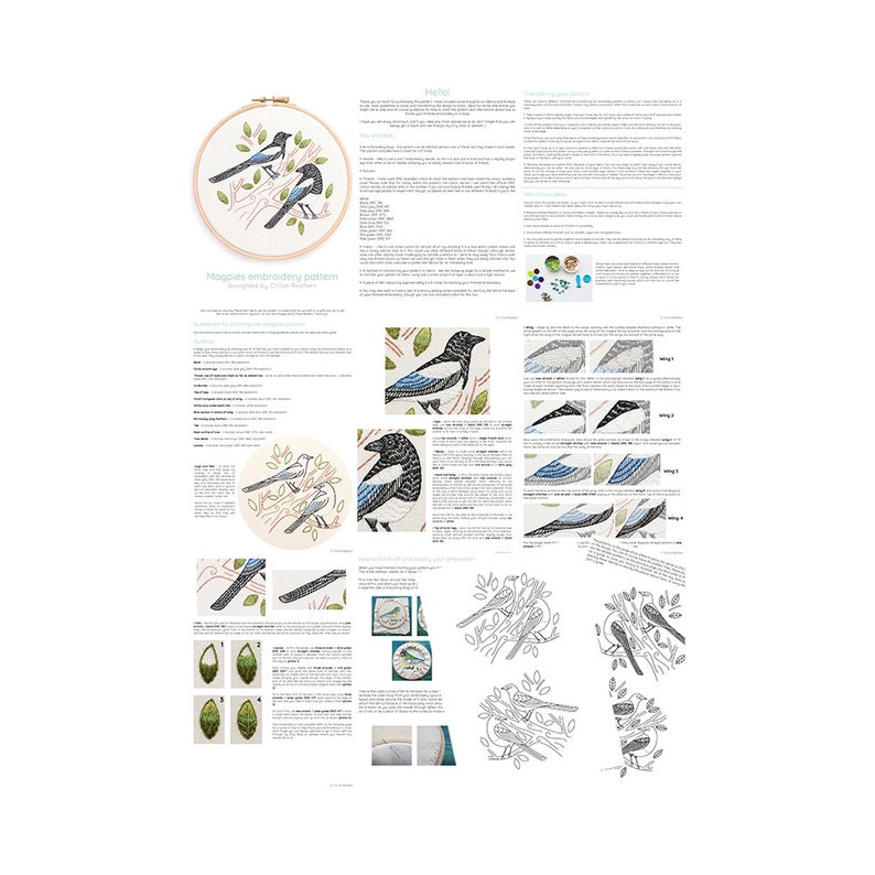Magpies Embroidery Hoop Art Pattern Download, Two for Joy image 2