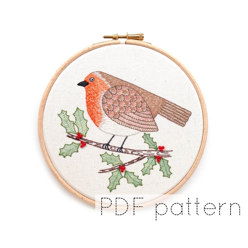 Bird Hand Embroidery Hoop Art Pattern  Robin image 1