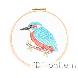 Kingfisher Embroidery Hoop Art Pattern Download image 1