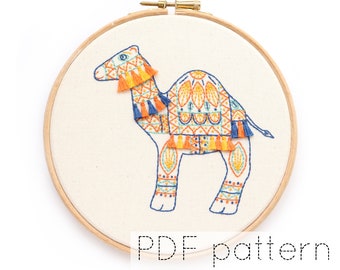 Folk Art Camel Embroidery Hoop Art Pattern, PDF Download