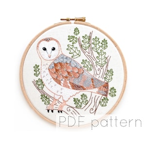 Barn Owl Embroidery Hoop Art Pattern Instant Download image 1