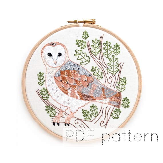 Barn Owl Embroidery Hoop Art Pattern Instant Download
