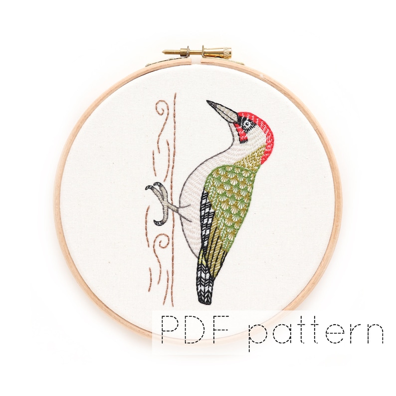 Bird Hand Embroidery Pattern Instant Download  Green image 1