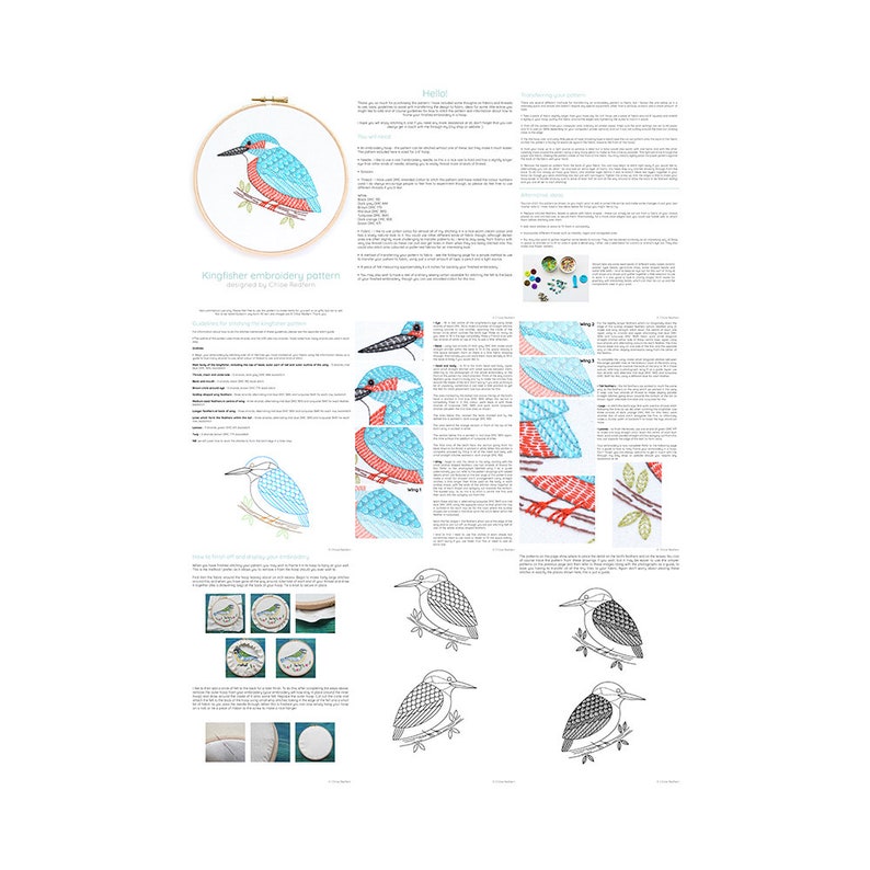 Kingfisher Embroidery Hoop Art Pattern Download image 2