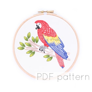 Scarlet Macaw Embroidery Hoop Art Pattern Download