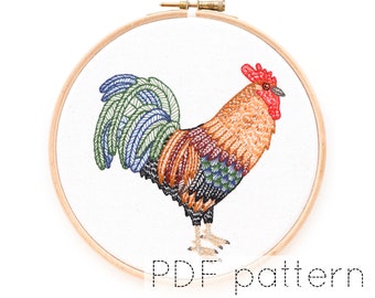 Rooster/ Cockerel Embroidery Pattern Download | Bird Embroidery Hoop Art Pattern