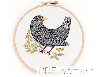 Blackbird Hand Embroidery Pattern Download