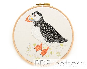 Puffin Bird Embroidery Hoop Art Pattern Download