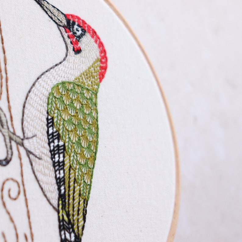 Green Woodpecker Original Bird Embroidery Art 画像 4