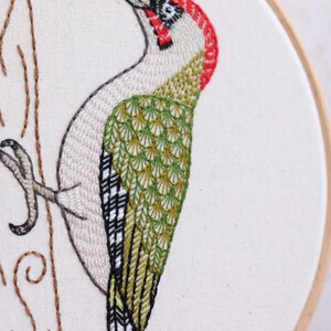 Green Woodpecker Original Bird Embroidery Art 画像 3