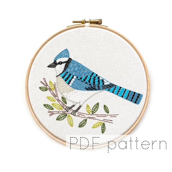 Bird Embroidery Hoop Art Pattern Blue Jay Bird Embroidery Etsy
