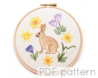 Konijn met lentebloemen | Handborduurpatroon direct downloaden