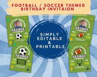 Soccer Birthday Invitation: Editable Football Theme (Canva Template)