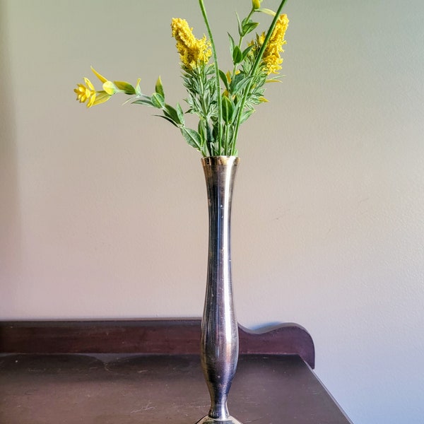 Antique Slim Silver Bud Vase