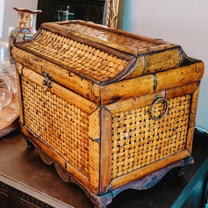 Vintage Boho Bamboo Wicker Trunk