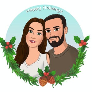 Custom cartoon digital portrait, couple portrait, digital illustration family, anniversary gift