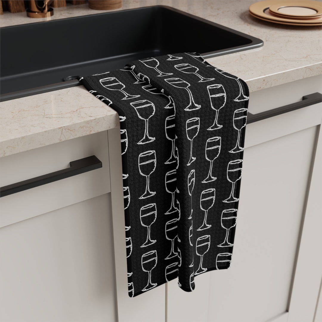 Wine Glass Pattern Line Art Kitchen Towel - Etsy