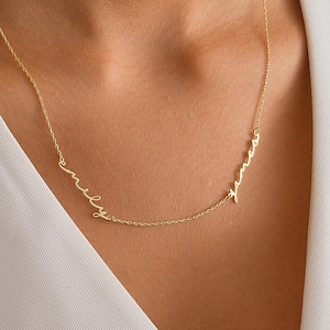 Collar con varios nombres en oro de 14 quilates, collar con dos nombres, collar con el nombre de la familia, collar con el nombre de los niños, regalo para ella, joyería personalizada, regalo