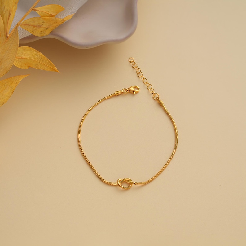 14K Gold Love Knot Bracelet , Snake Chain Bracelet , Friendship