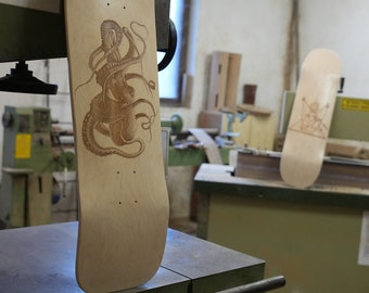 Custom Oldschool Skateboard Deck, Laser Engraved Personalized Graphics, 7-Ply Canadian Maple Wood Board for Skateboarding