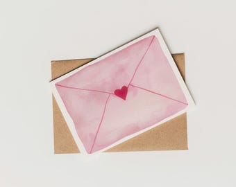 Karte "Love Letter" • Aquarellkarte als Liebesbrief • Romantische Karte zum Valentinstag