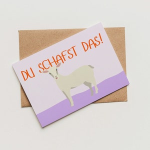 Witzige Postkarte "Du schaf(f)st das!" - Lustige Viel Glück Karte • Mutmacher Karte • Viel Erfolg Grußkarte