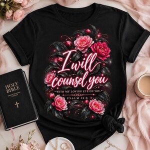Camiseta con versículo bíblico floral "Te aconsejaré" / Camiseta de fe cristiana