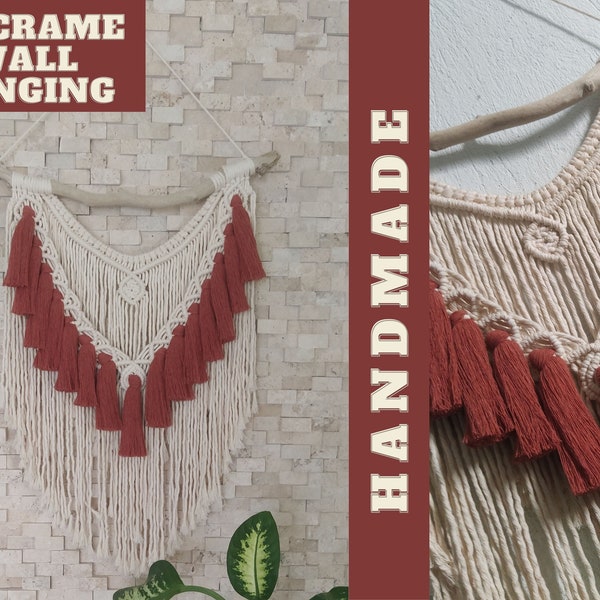 Ecru Brick Colored Handmade Wall Hanging, Macrame Wall Hanging, Macrame Wall Decor, Handmade Wall Hanging, Wall Art, Handmade Decorative Art