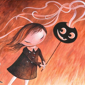 Reproducción de edición limitada de Niña con Jack-O-Lantern