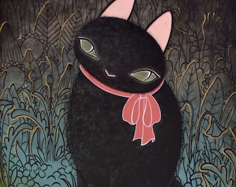 Fluffy Black Kitty limited edition reproduction