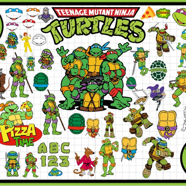 Nuevo paquete de alfabeto de fuente y tortuga de dibujos animados Svg Dxf Png / En capas / Personalizar / Diseño digital Cricut / Descarga instantánea