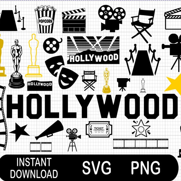 Silver Screen Hollywood Bundle / Clip Art  / Print and cut / Instant Download Files  / Cricut Silhouette / Personalise / Print and Cut /