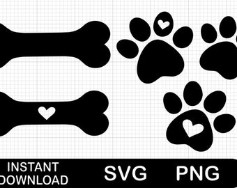 New Dog Bone and Paw Bundle / Love Pets  / SVG Png / Print and cut / Instant Files Download / Cricut Silhouette