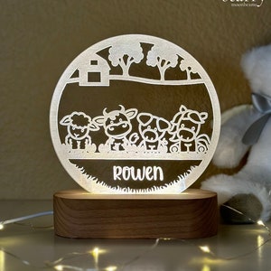 Kids Personalized Night Light Farm Animals Nightlight for Kids 1st Birthday Gift for Girls Gift for Nursery Decor Custom Name Cute Cow Decor