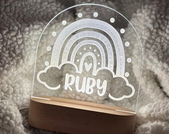 Personalized Boho Rainbow Night Light, Custom Engraved Nursery Decor