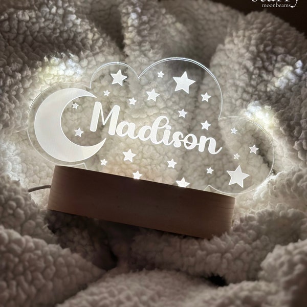 Custom Night Light Moon and Stars Nightlight Name Nursery Night Light Personalized Gift Cloud Baby Decor Moon & Stars Lamp Decor Kids Room