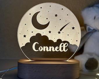 Moon and Stars Personalized Night Light for Kids Room Decor Custom Nightlight Baby Shower Gift Night  Sky Moon & Stars Lamp Cloud Nursery
